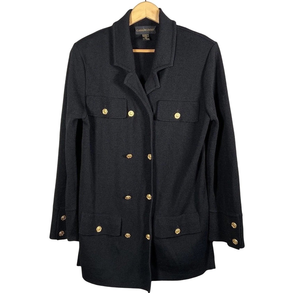Classiques Entier Sweater Blazer XS Black Wool Military Gold Crest Buttons - Picture 1 of 9